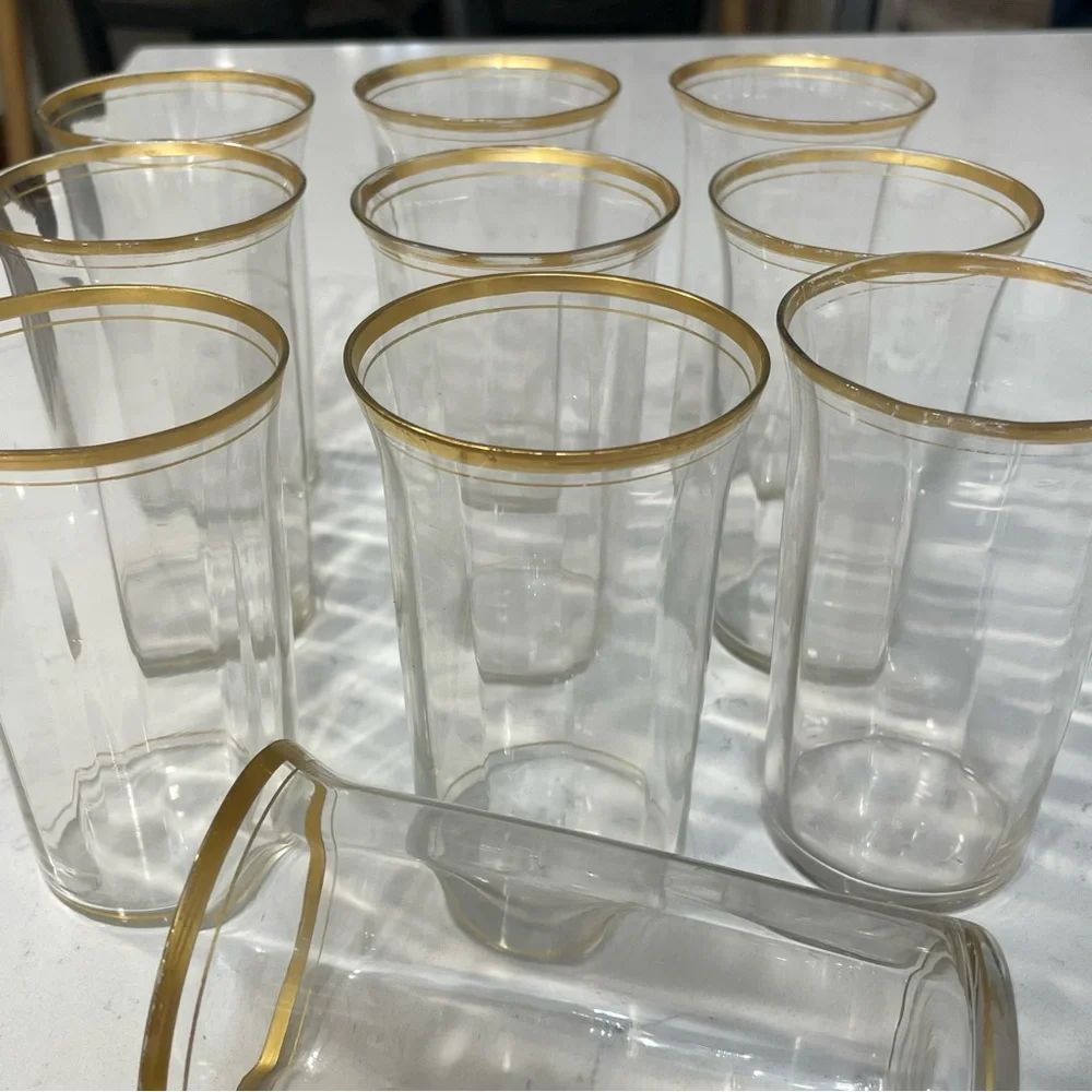 10/ Vintage Gold 3x Rim Optic Paneled MCM Juice Tumblers 4”